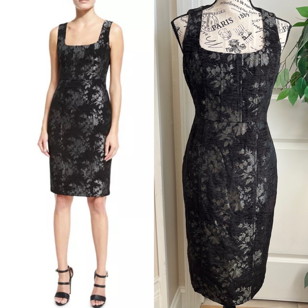 Nanette Lepore Velvet Blend Floral Square Neck Cocktail Dress Black Sz 10